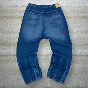 Vintage Skater Wide Leg Jeans Def Jam Medium Wash Baggy Denim Embroidered Y2K